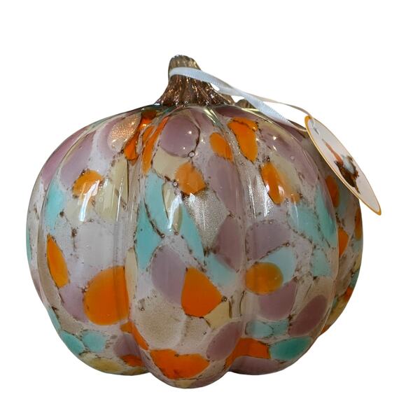 Multicolored Hand Blown Art Glass Pumpkin Stained Glass Designer Fall Home Decor - Picture 7 of 16